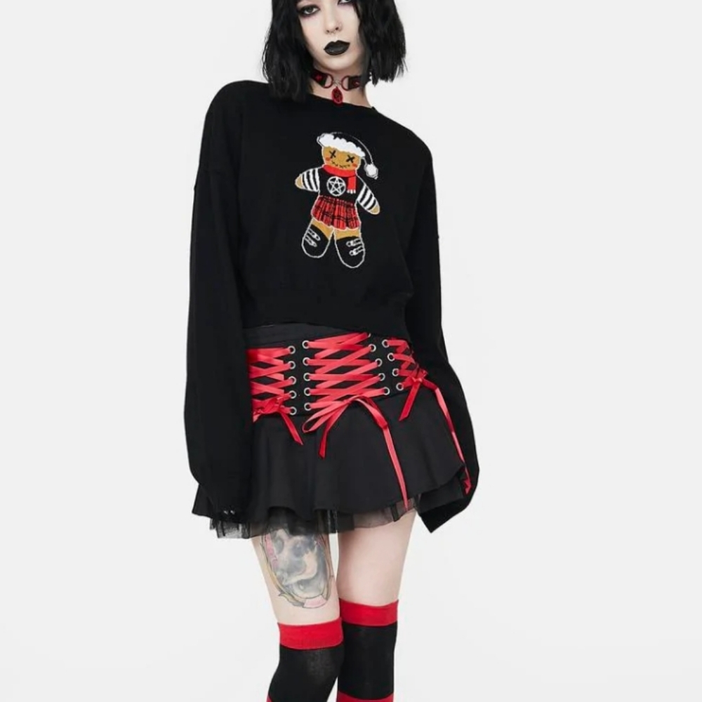 The grave girls Goth gingerbread man crop sweater